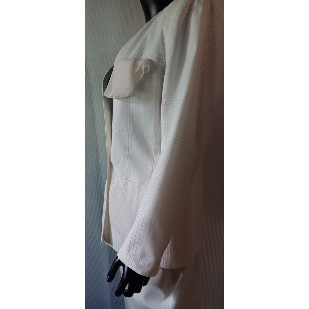 Vintage Le Suit Off White Skirt Suit Size 8 Grid Pattern Double Breasted KS0304 - Picture 6 of 6